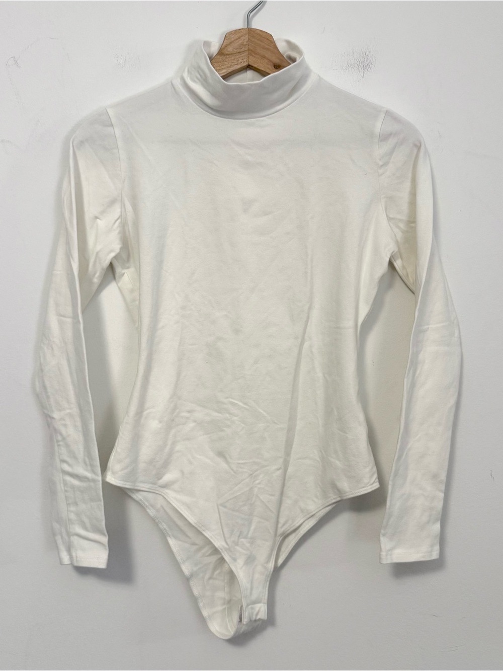 Reformation Jeans White Mock Neck Bodysuit Medium Organic Cotton Long Sleeve